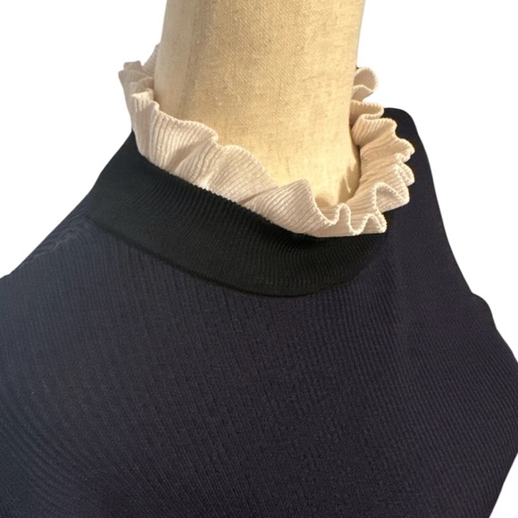 Sandro Paris Navy Blue Ribbed Ruffle Turtleneck - Picture 2 of 4